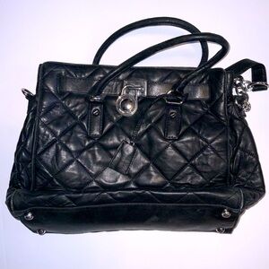 Michael Kors Black Leather Quilted Satchel Bag
